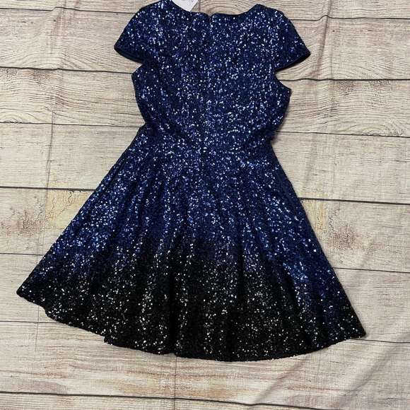 NWT Belle Badgley Mischka royal blue, black sequin dress zip up the back SZ 6 - Picture 2 of 4